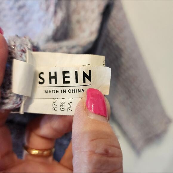 Shein Blue Lavender Metallic Boxy Sweater Crop Knit Fringe Hem Cropped Size XL - Picture 9 of 9